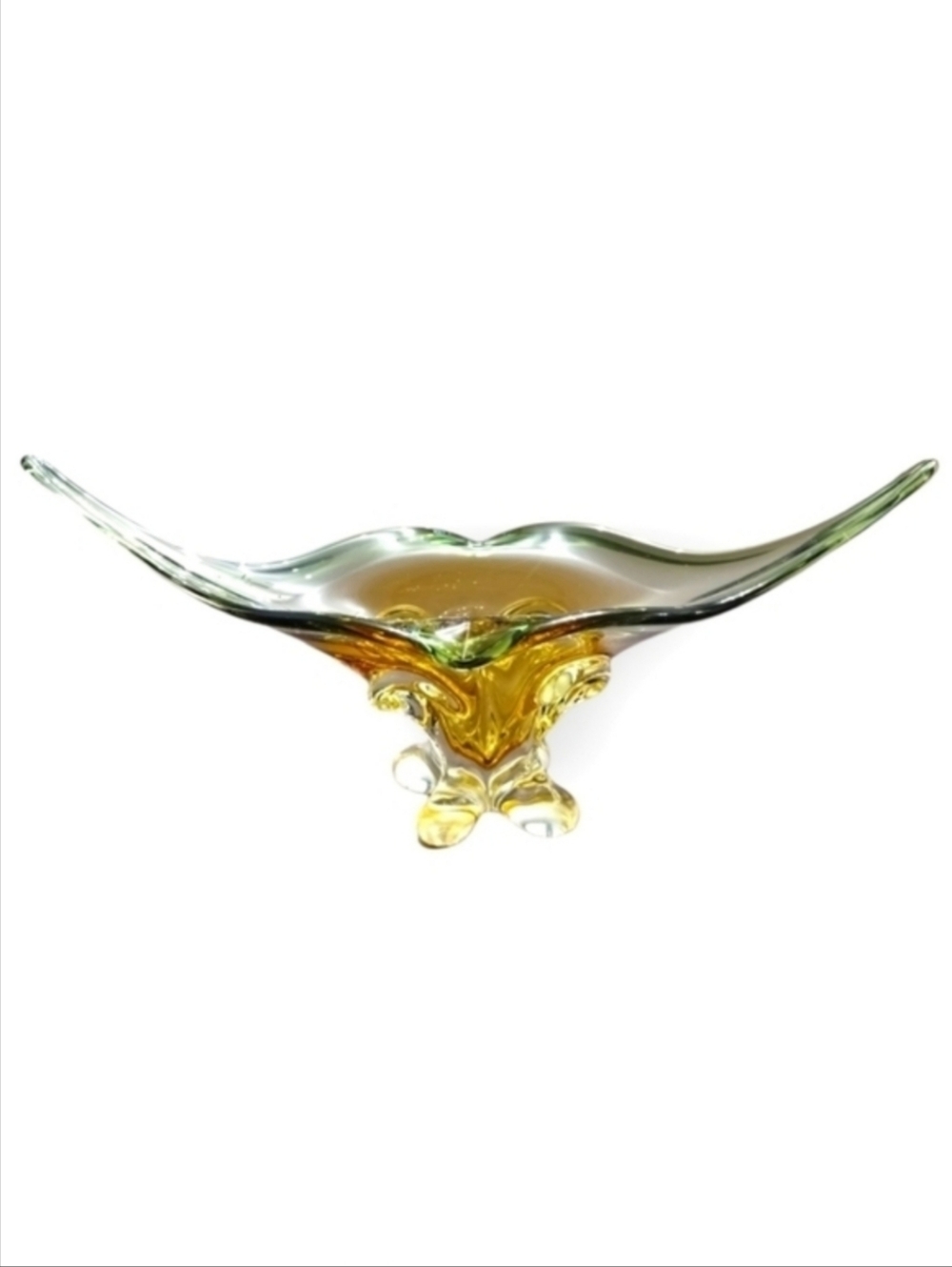 Lorraine Canada 352 Art Glass Freeform Pedestal Bowl Olive Amber 17" - Picture 2 of 7